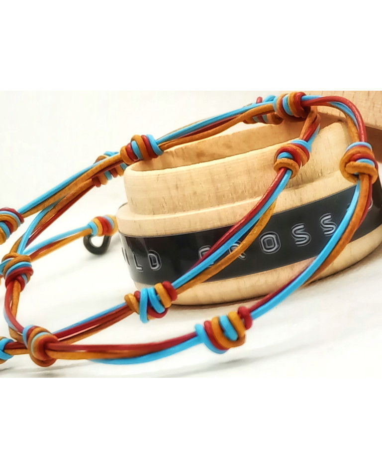 cuero CELESTE & ROJO