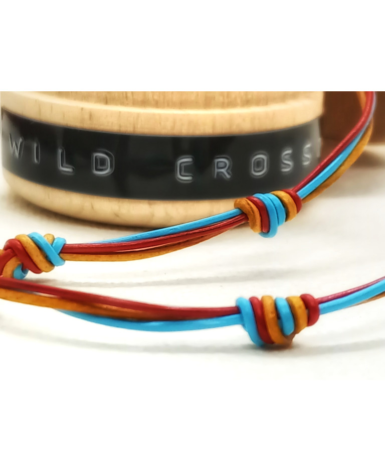 cuero CELESTE & ROJO