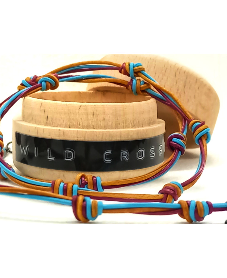 cuero CELESTE & ROJO