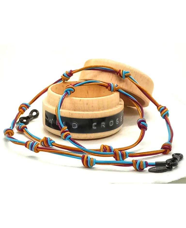 cuero CELESTE & ROJO