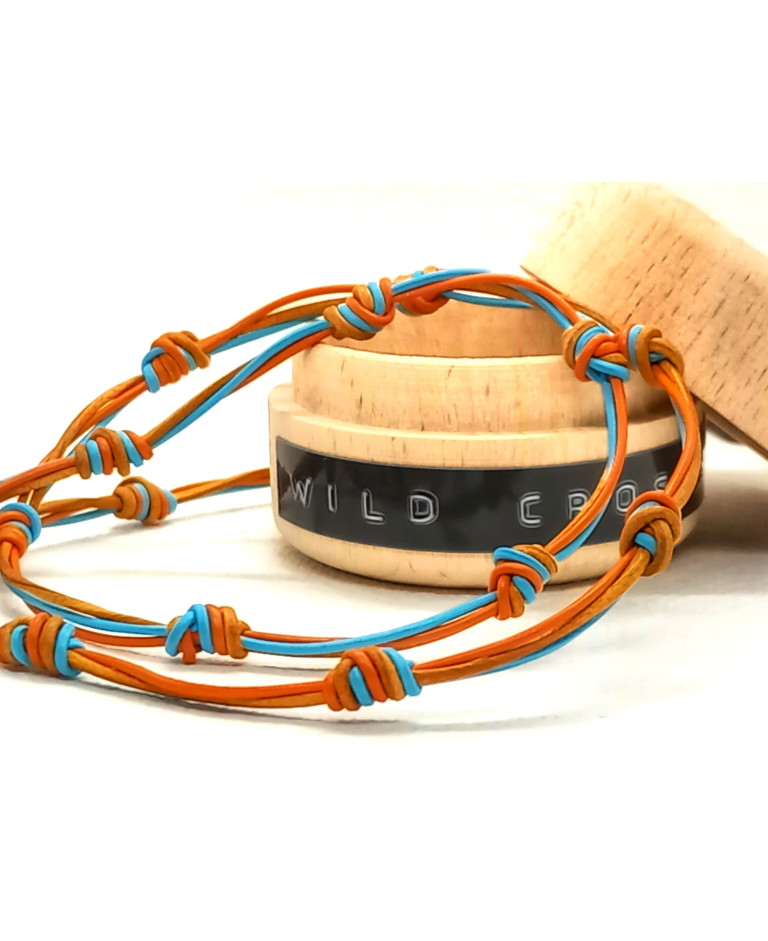 cuero CELESTE & NARANJA